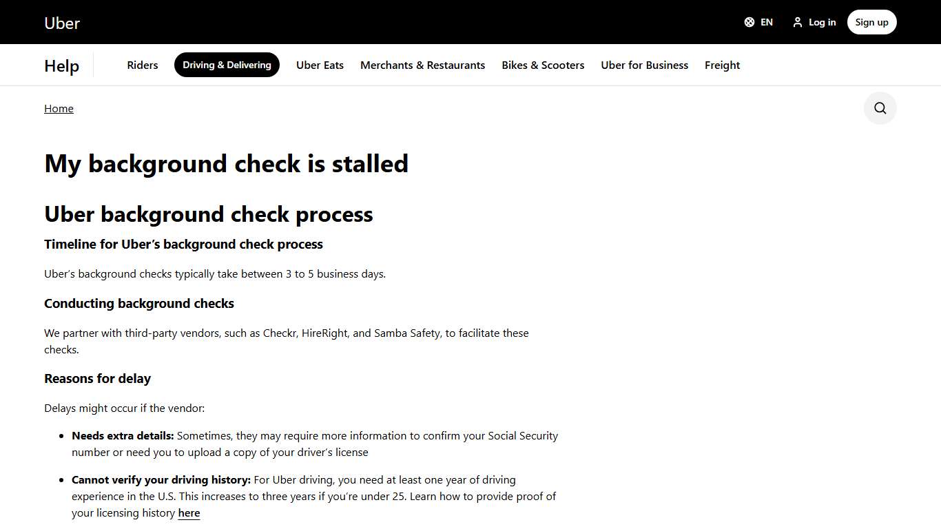 My background check is stalled Driving & Delivering Uber Help